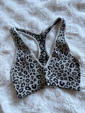 FP Intimately Leopard Print Ribbed Racerback Bralette - Black & Grey